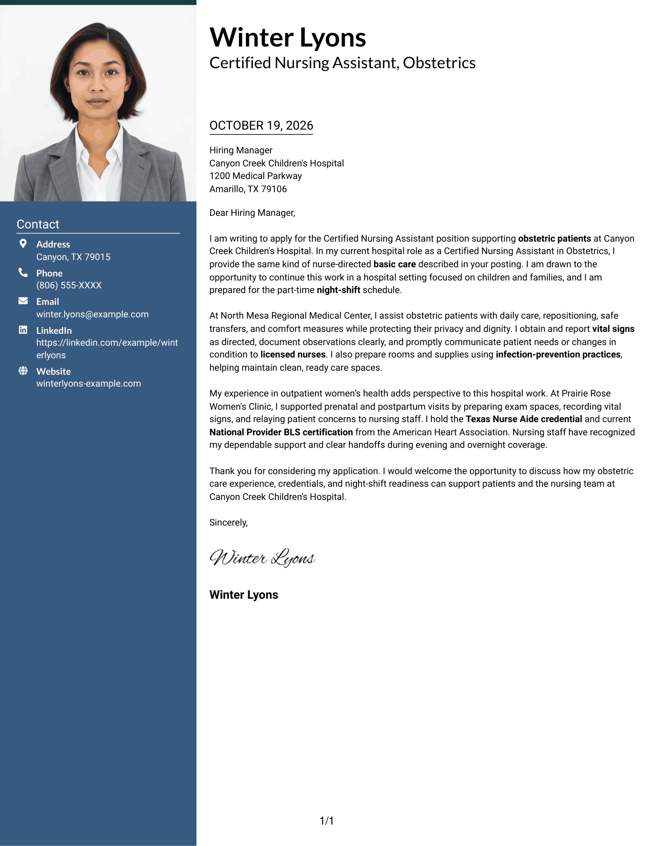 Cover letter example — page 1