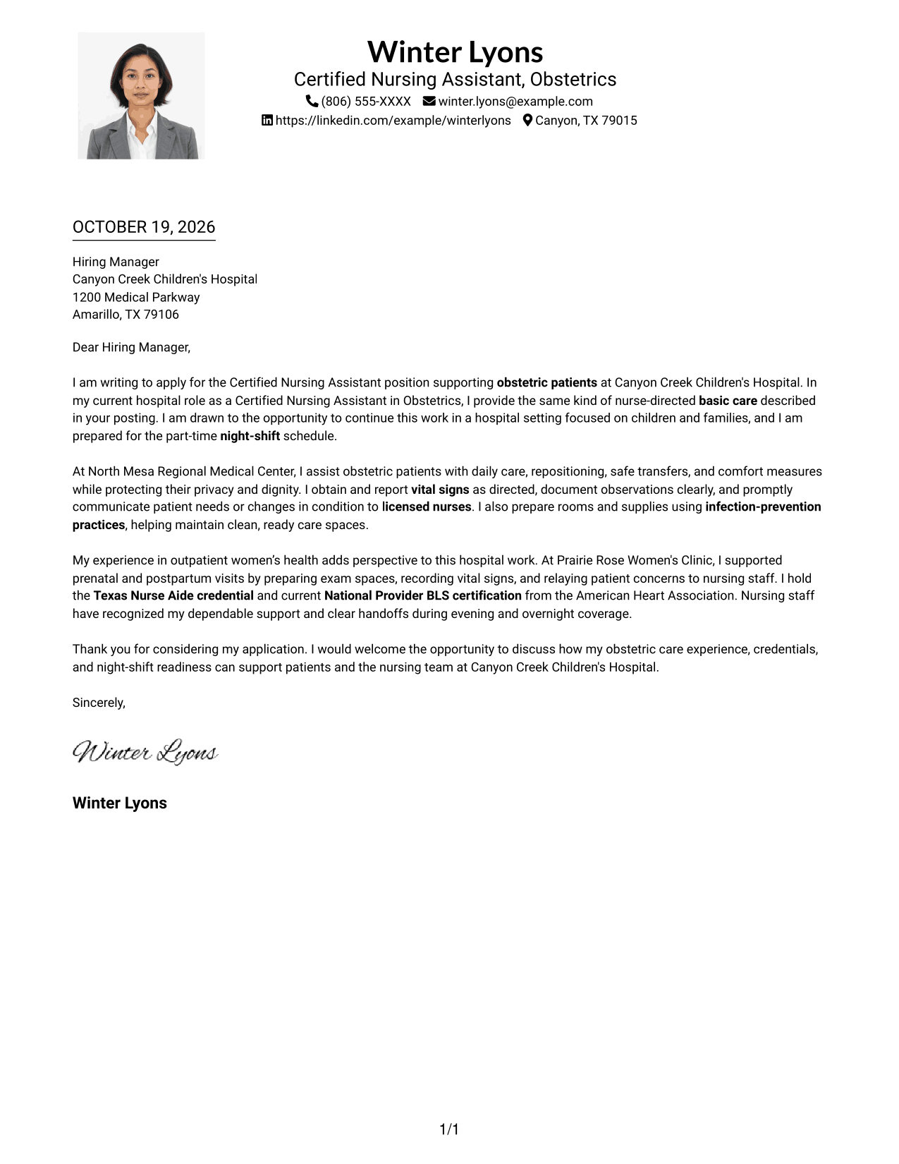 Cover letter example — page 1