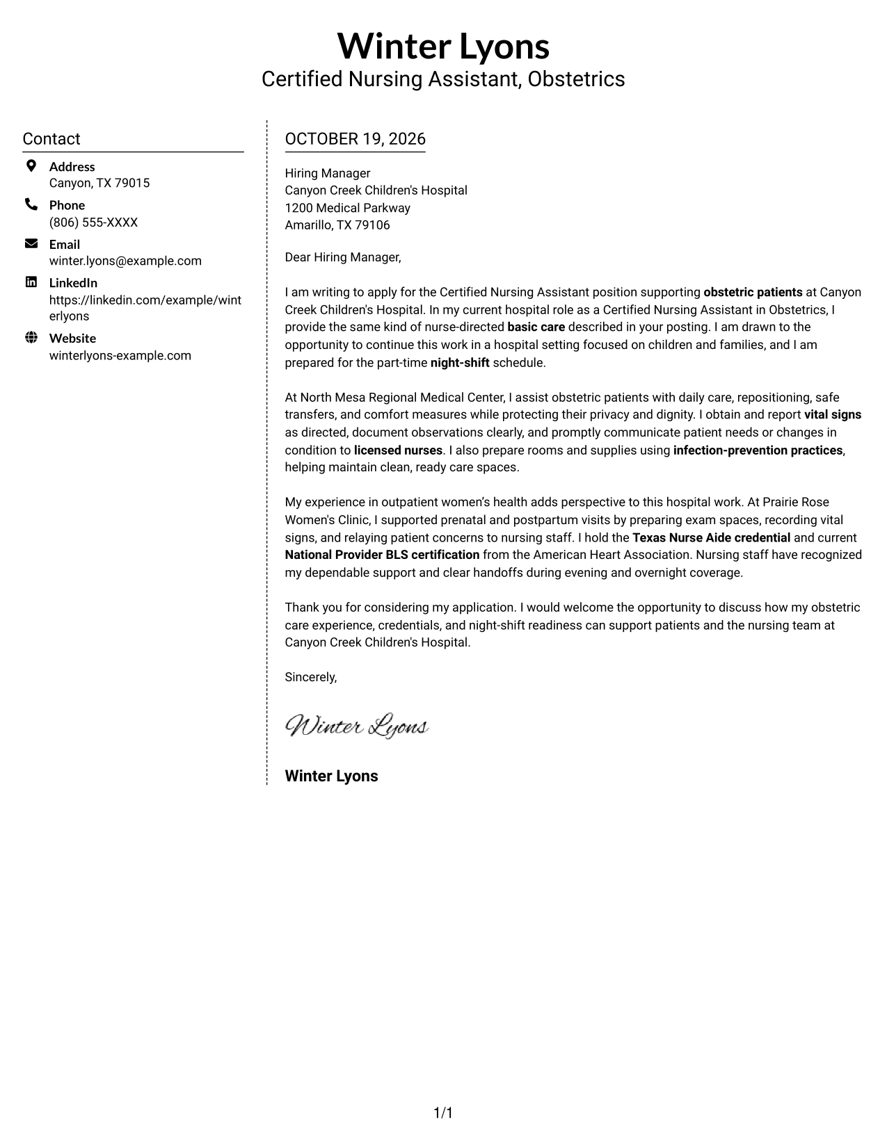 Cover letter example — page 1