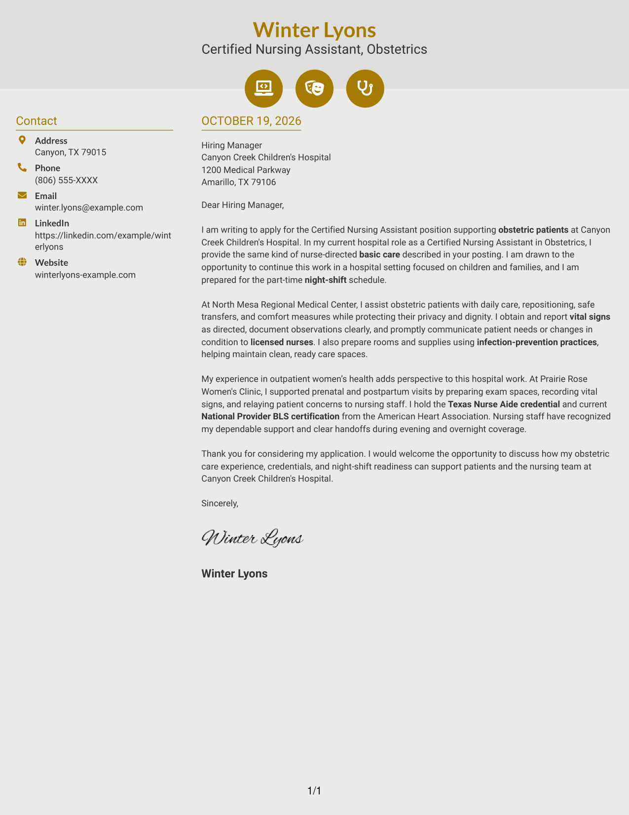 Cover letter example — page 1