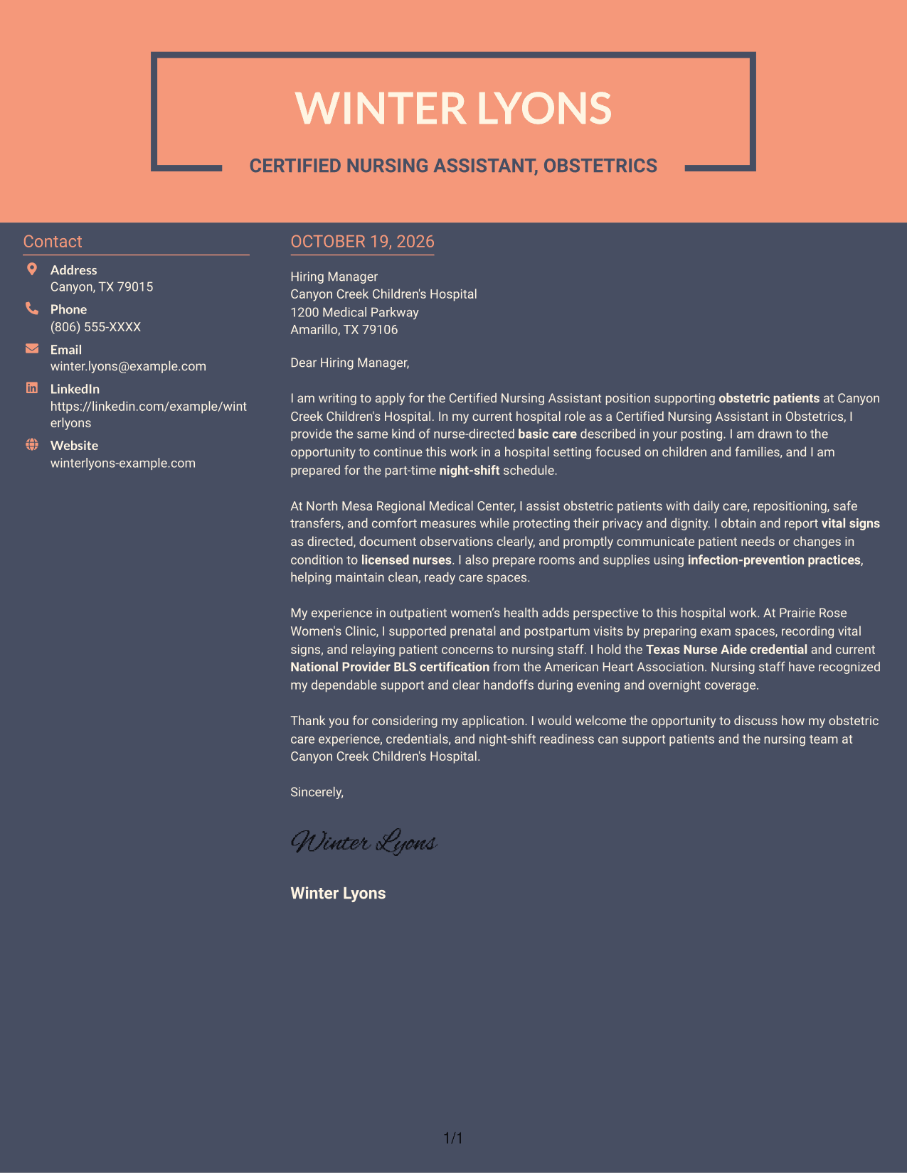 Cover letter example — page 1