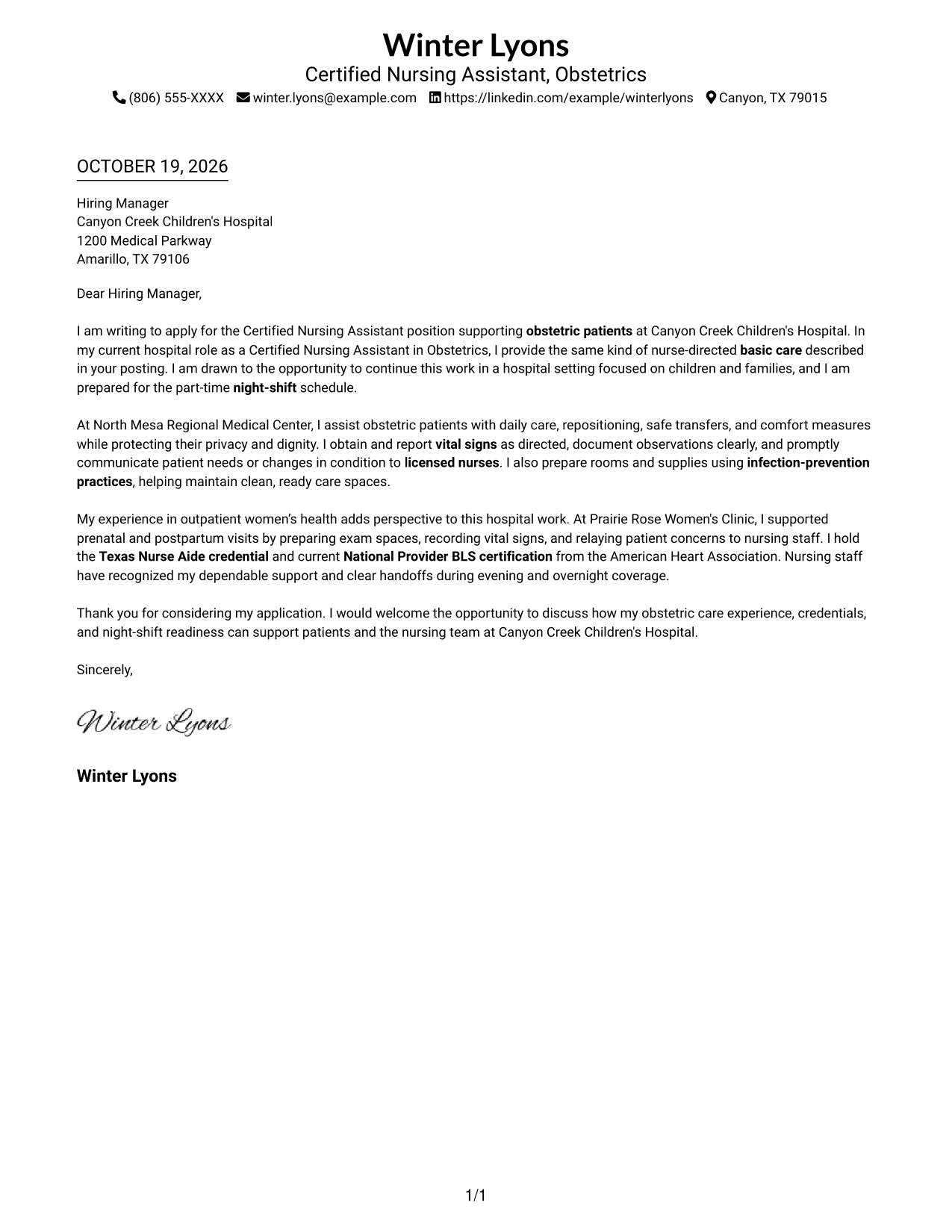 Cover letter example — page 1