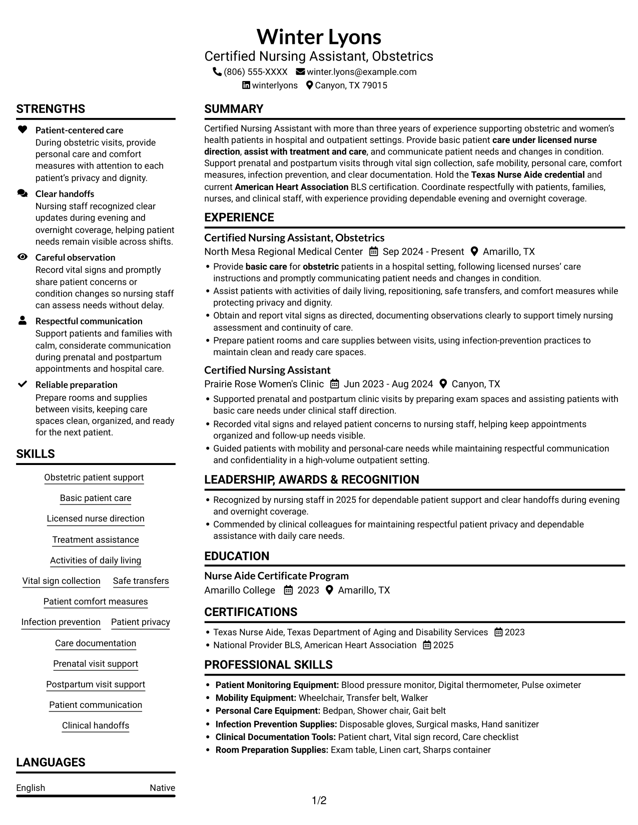 Resume example — page 1