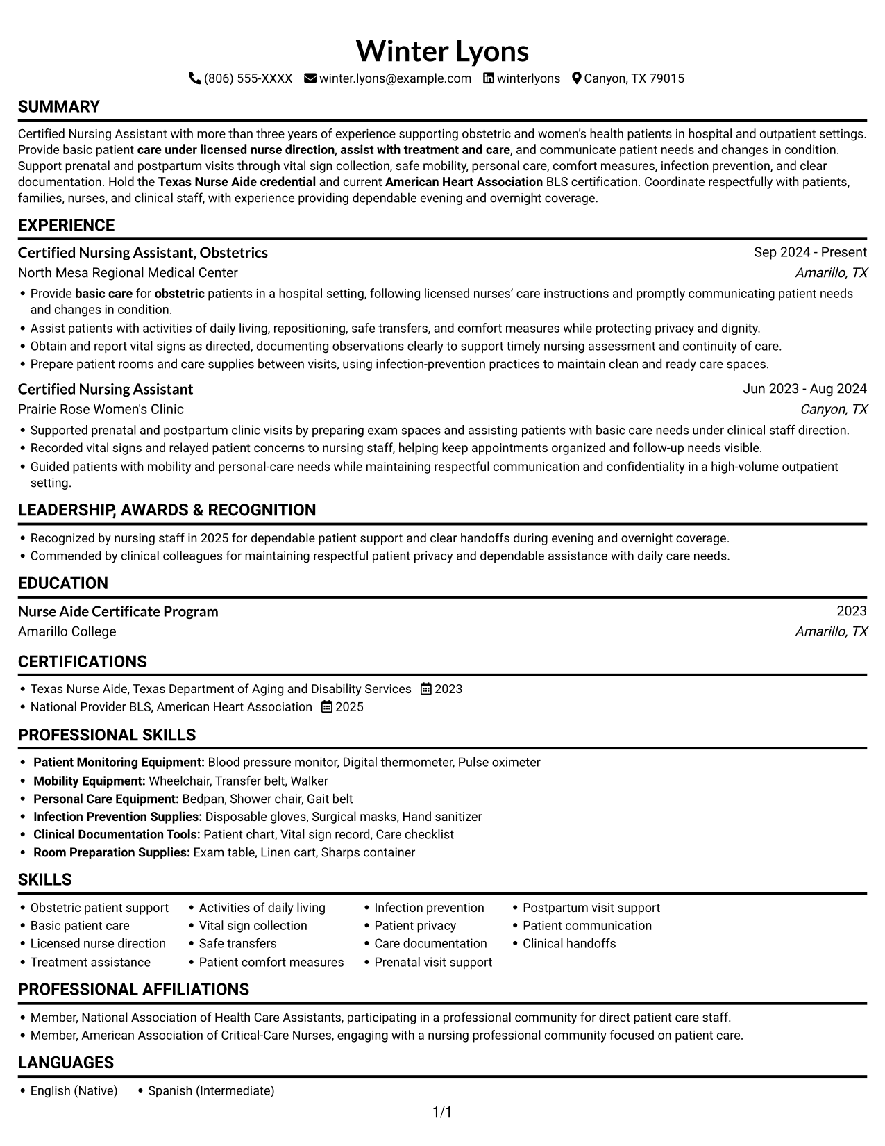 Resume example — page 1