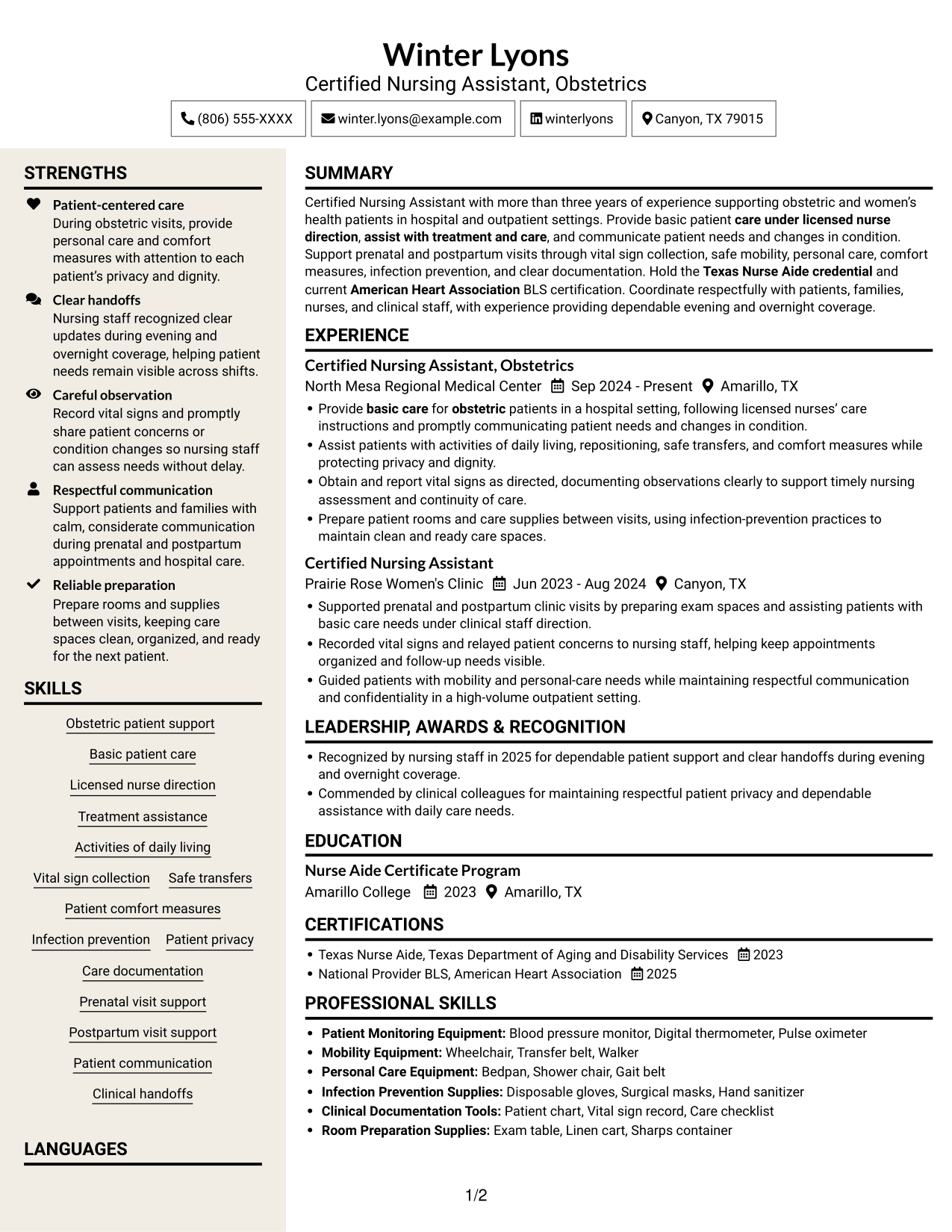 Resume example — page 1