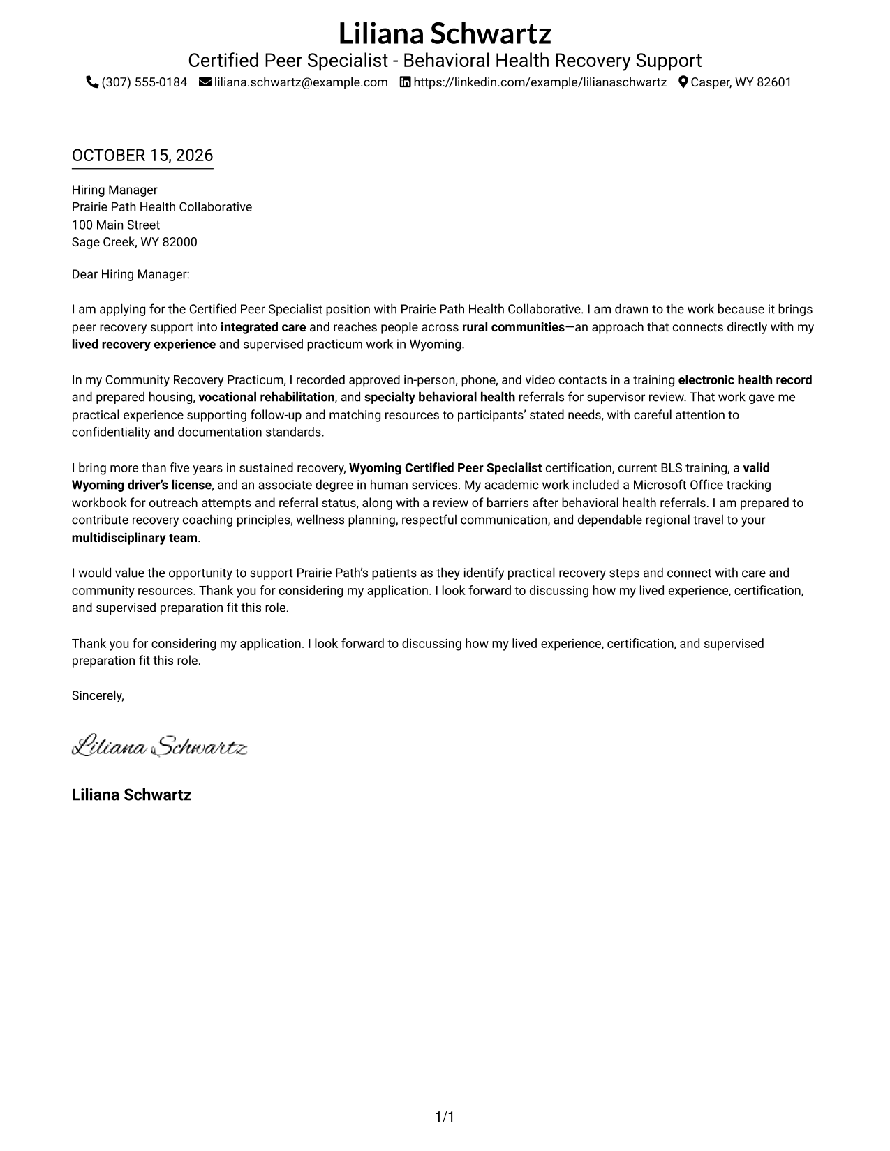 Cover letter example — page 1