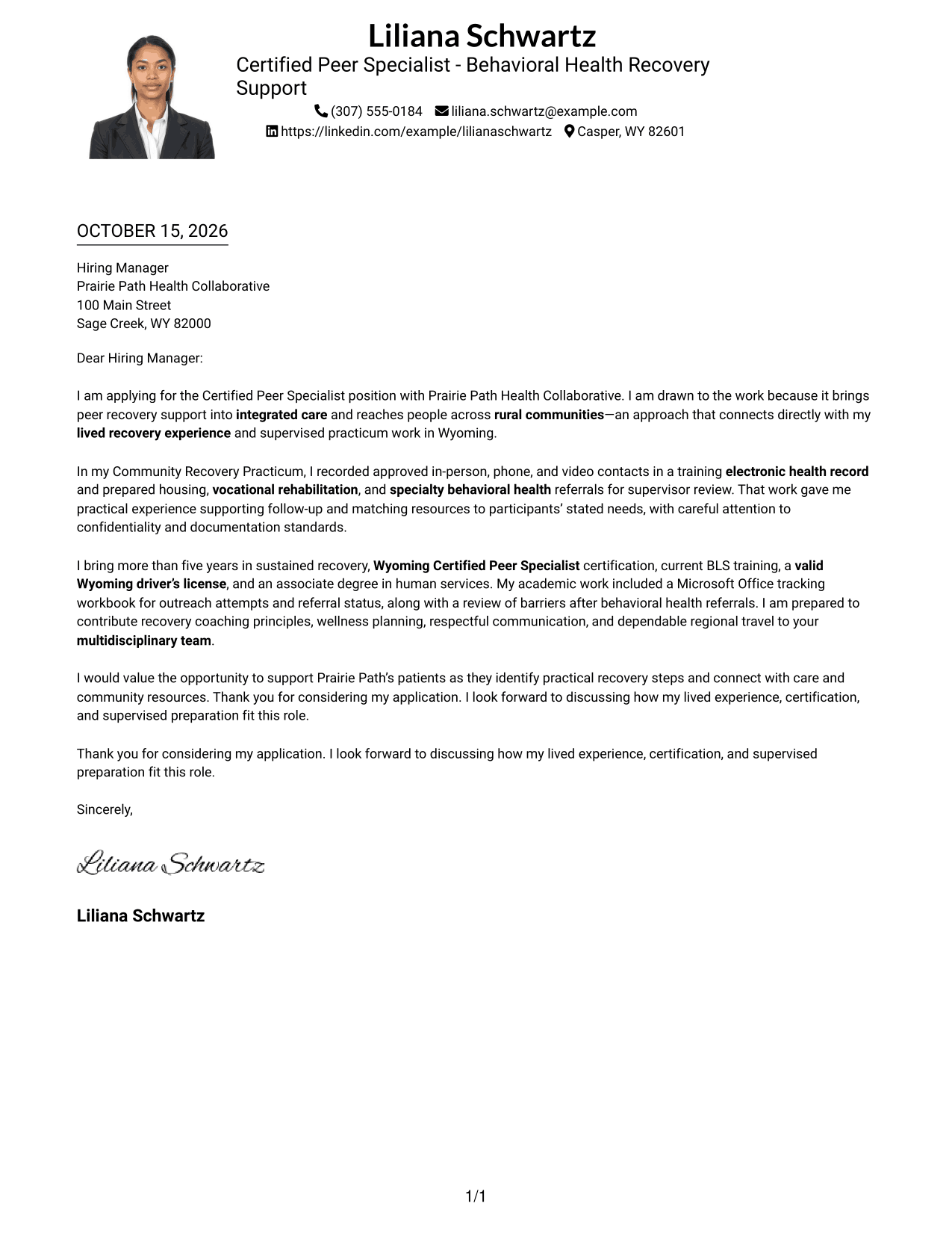 Cover letter example — page 1