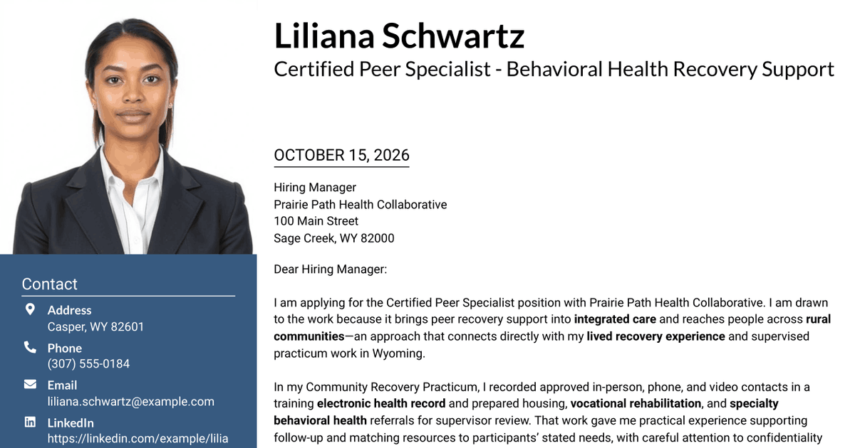 7 Certified Peer Specialist - Behavioral Health Recovery Support Cover Letter Templates with Example