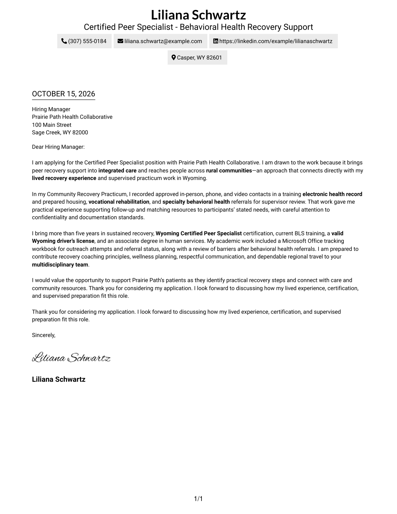 Cover letter example — page 1