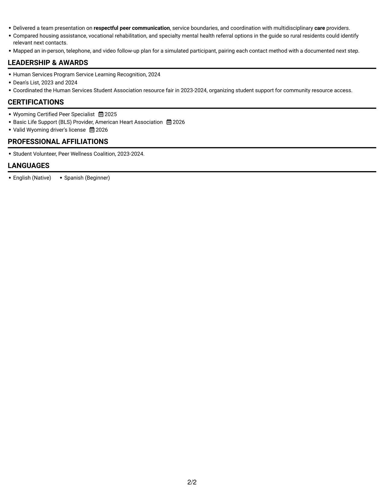 Resume example — page 2