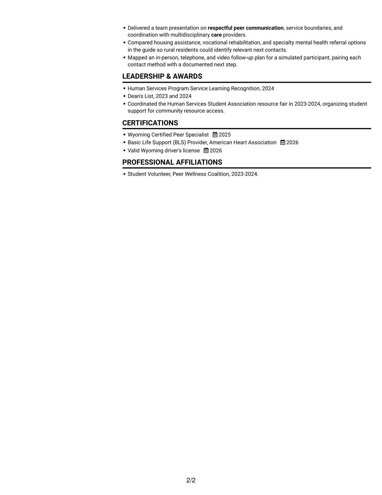 Resume example — page 2