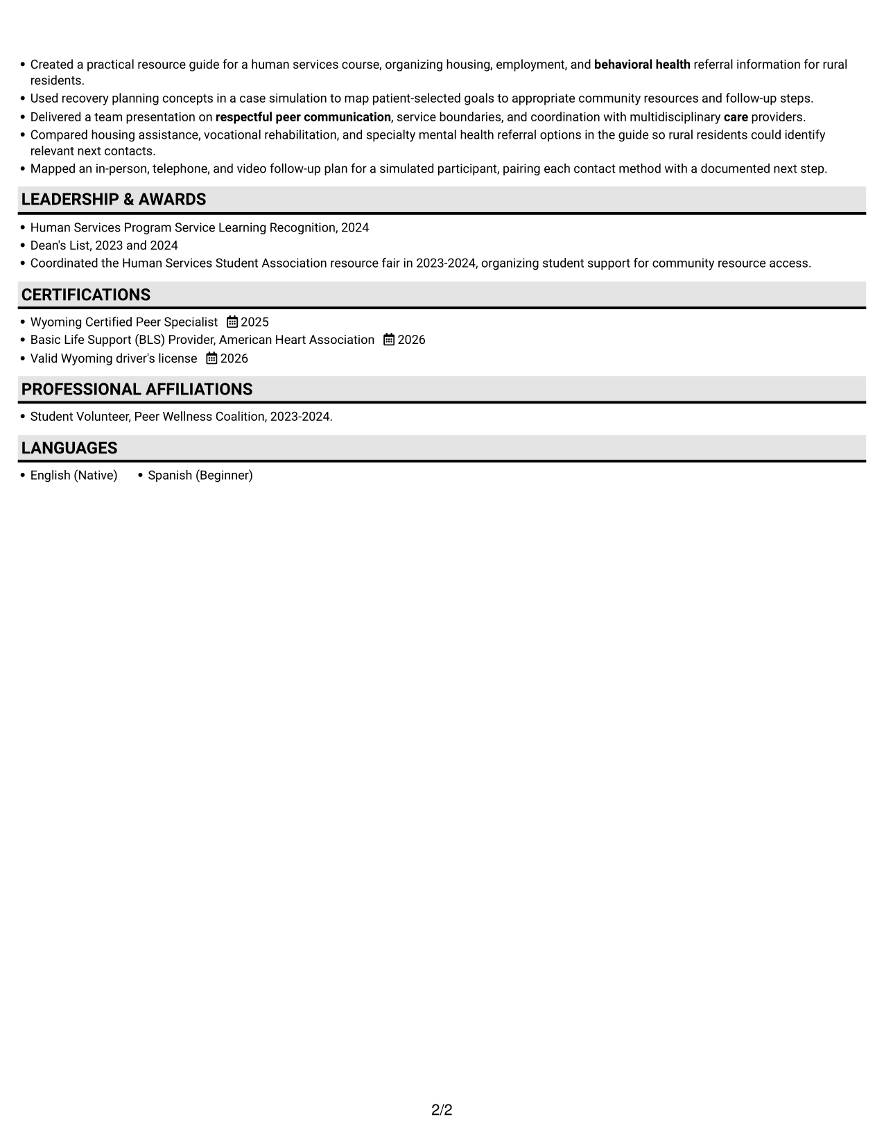 Resume example — page 2