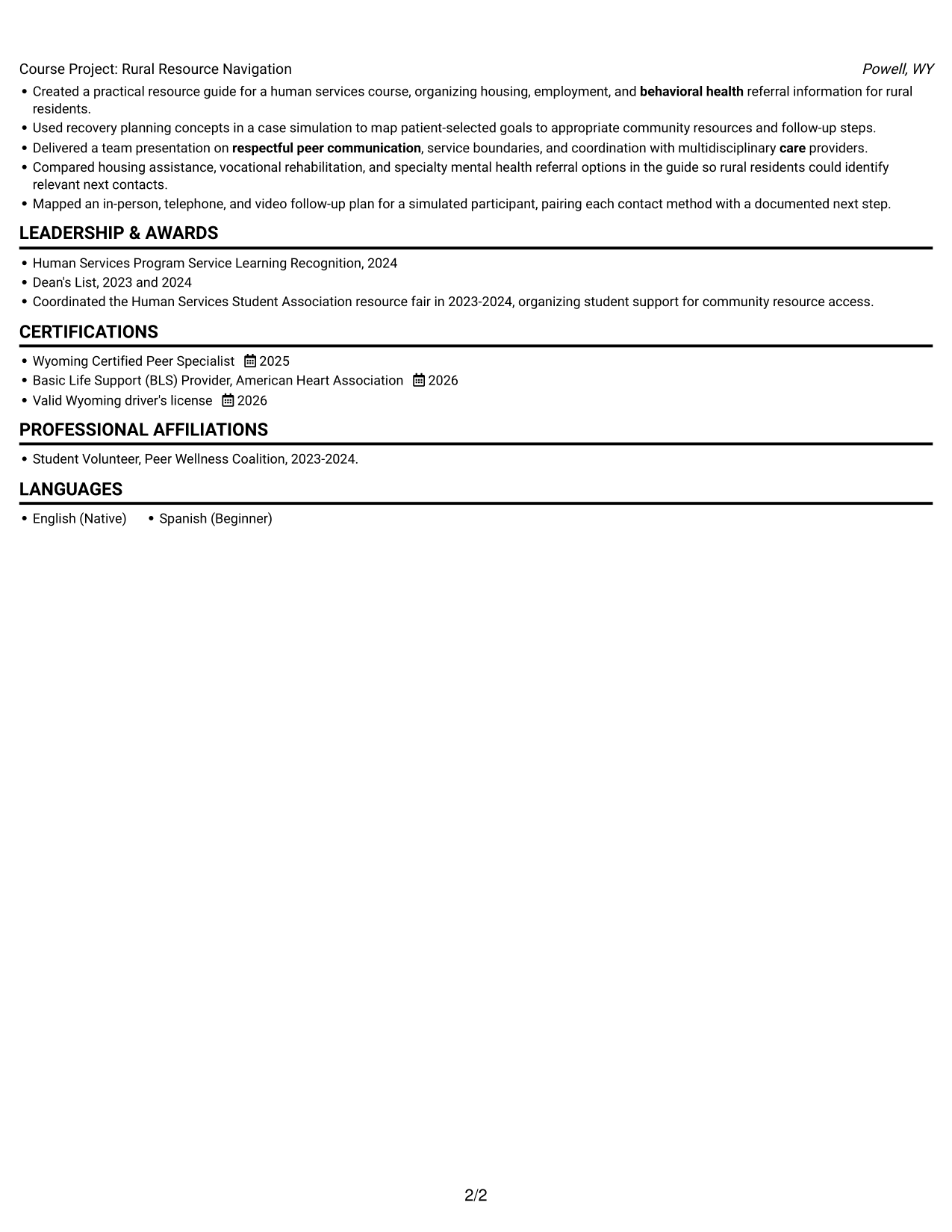 Resume example — page 2