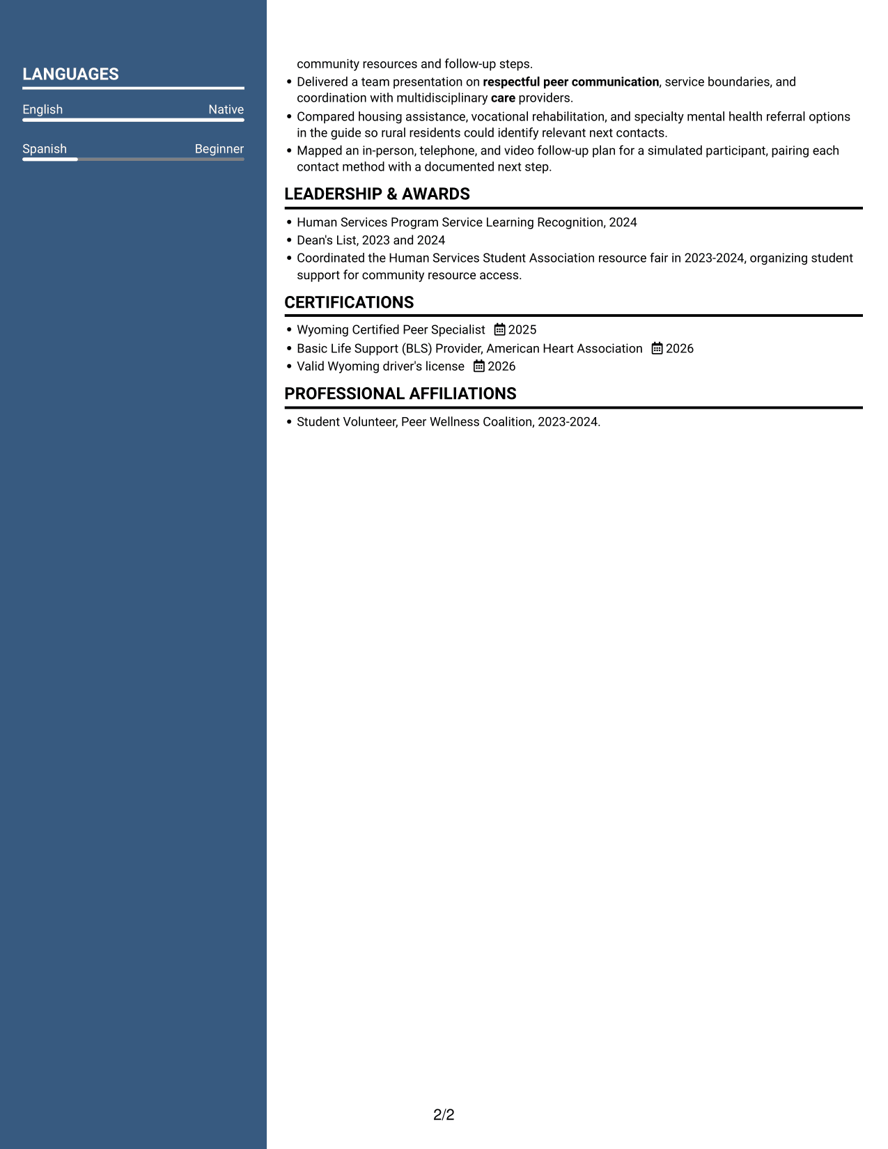 Resume example — page 2
