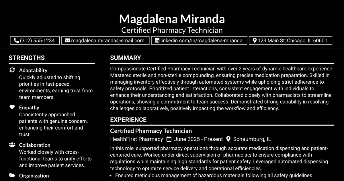 33 Certified Pharmacy Technician Resume Templates with Example 2026 (ATS-Optimized)