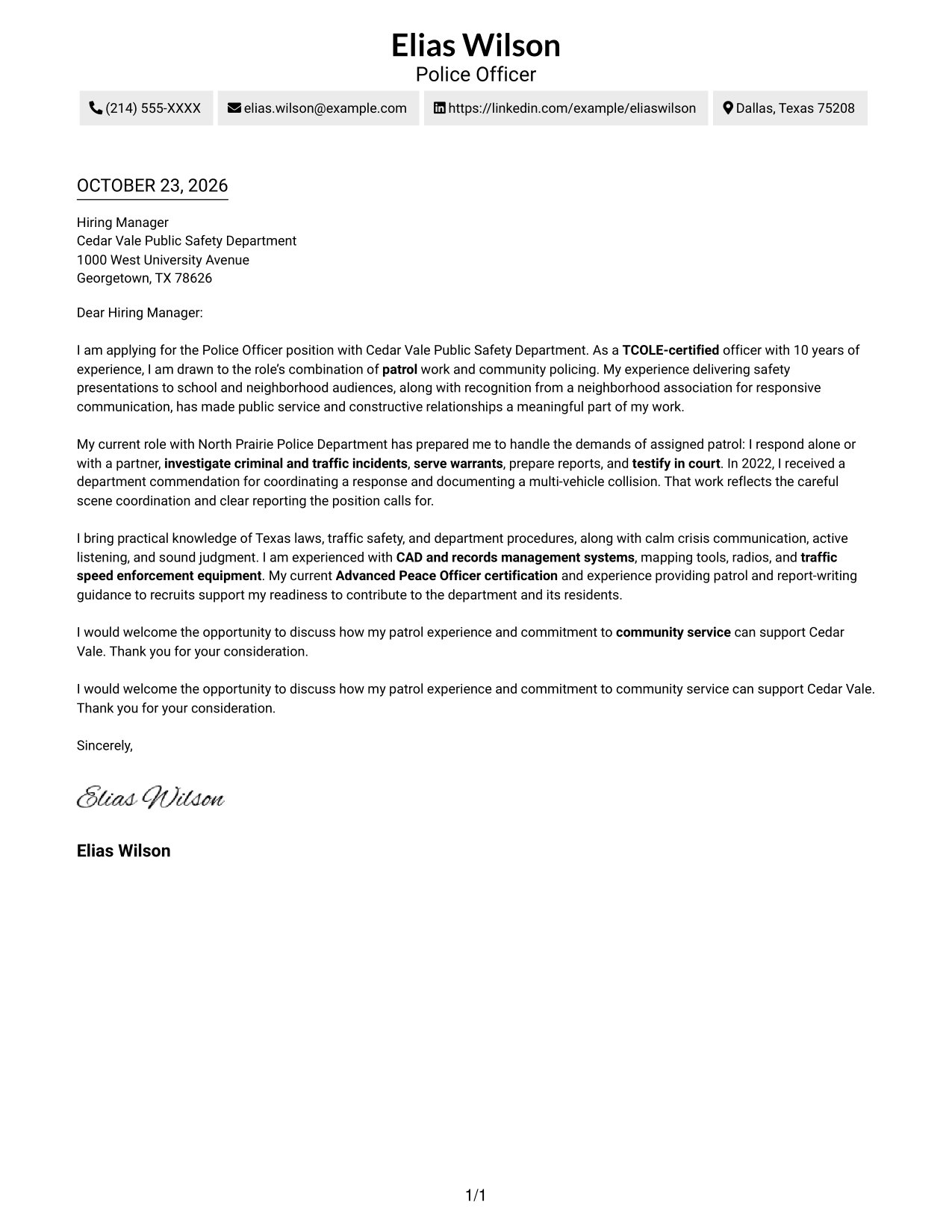 Cover letter example — page 1