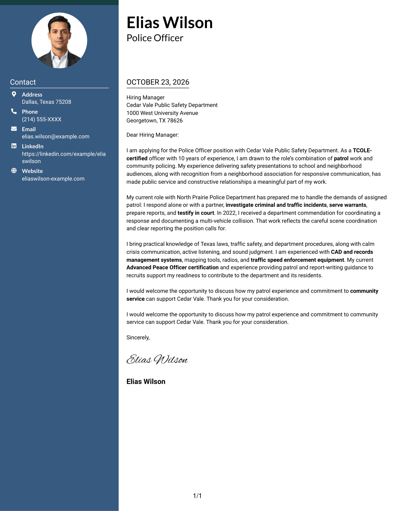 Cover letter example — page 1