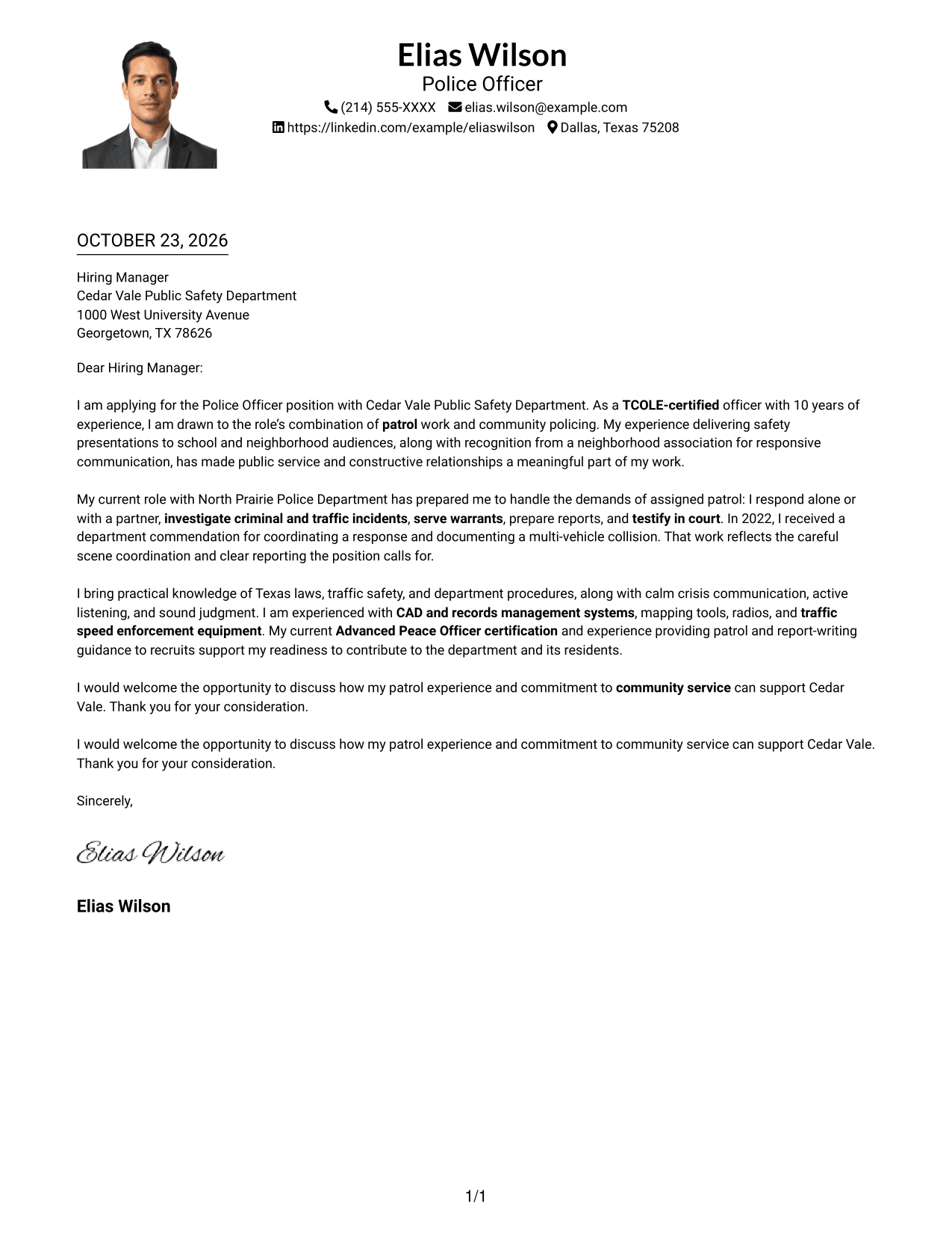 Cover letter example — page 1