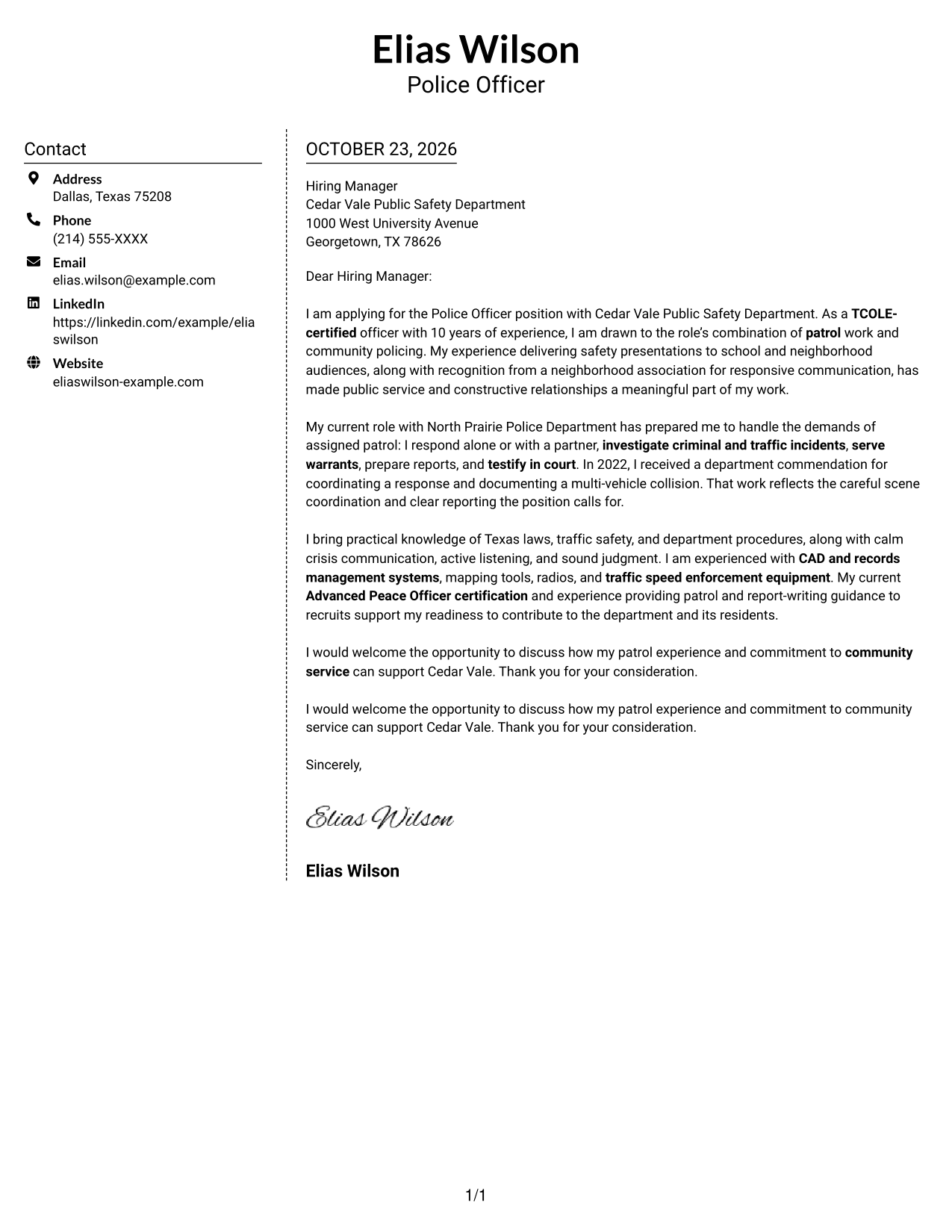 Cover letter example — page 1