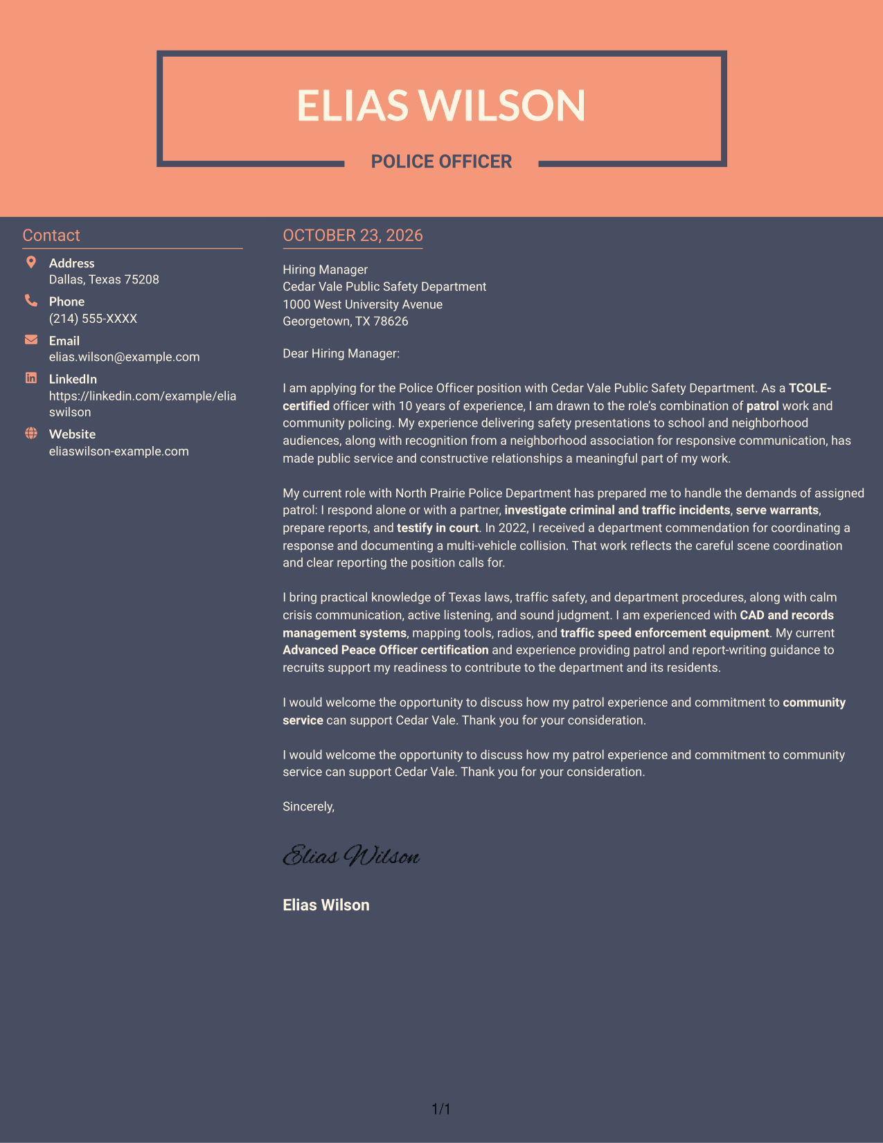 Cover letter example — page 1