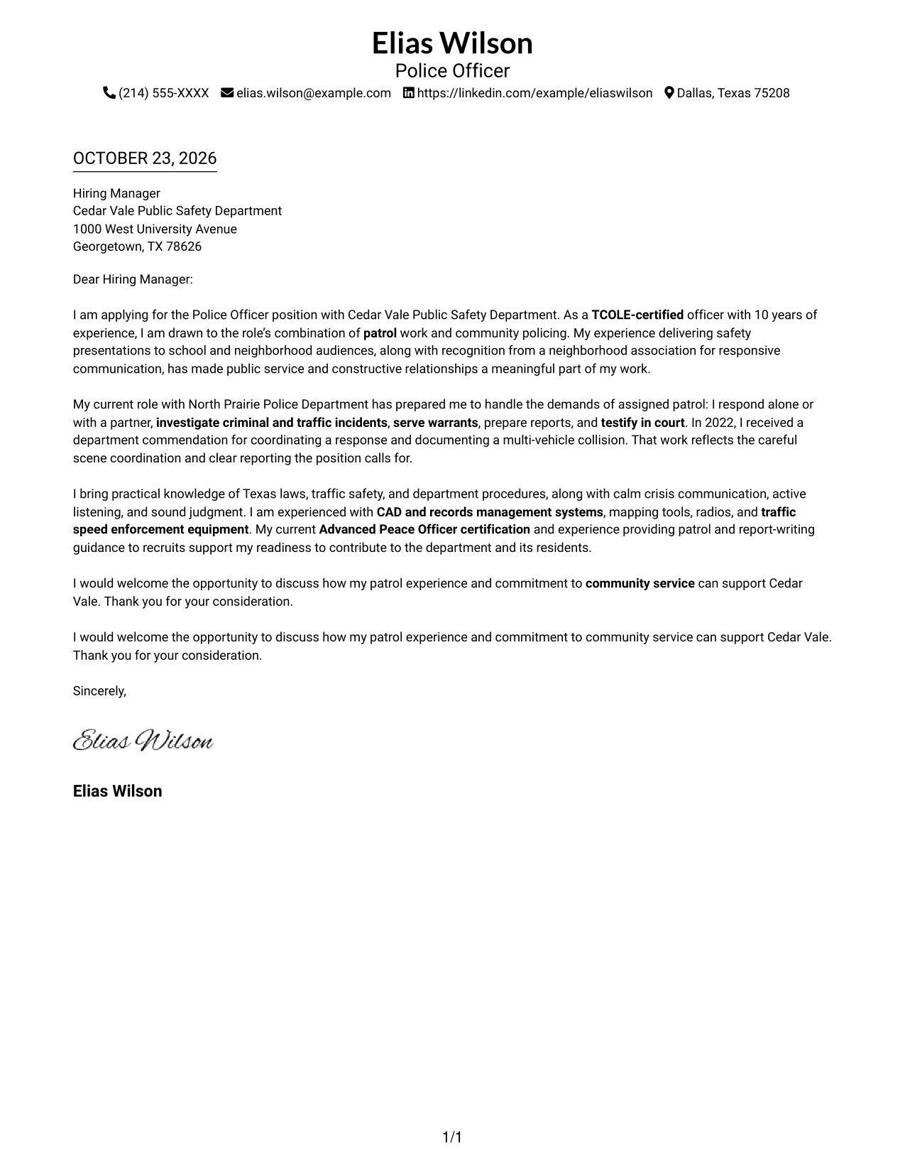 Cover letter example — page 1