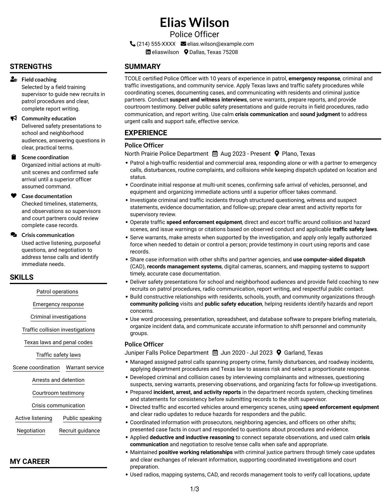 Resume example — page 1