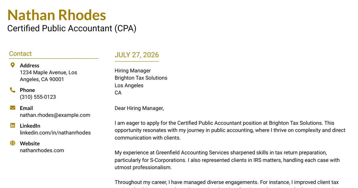30+ Certified Public Accountant (CPA) Cover Letter Templates with Example 2026
