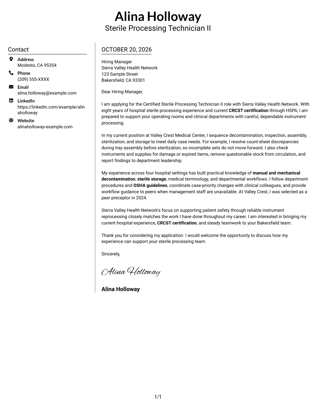 Cover letter example — page 1
