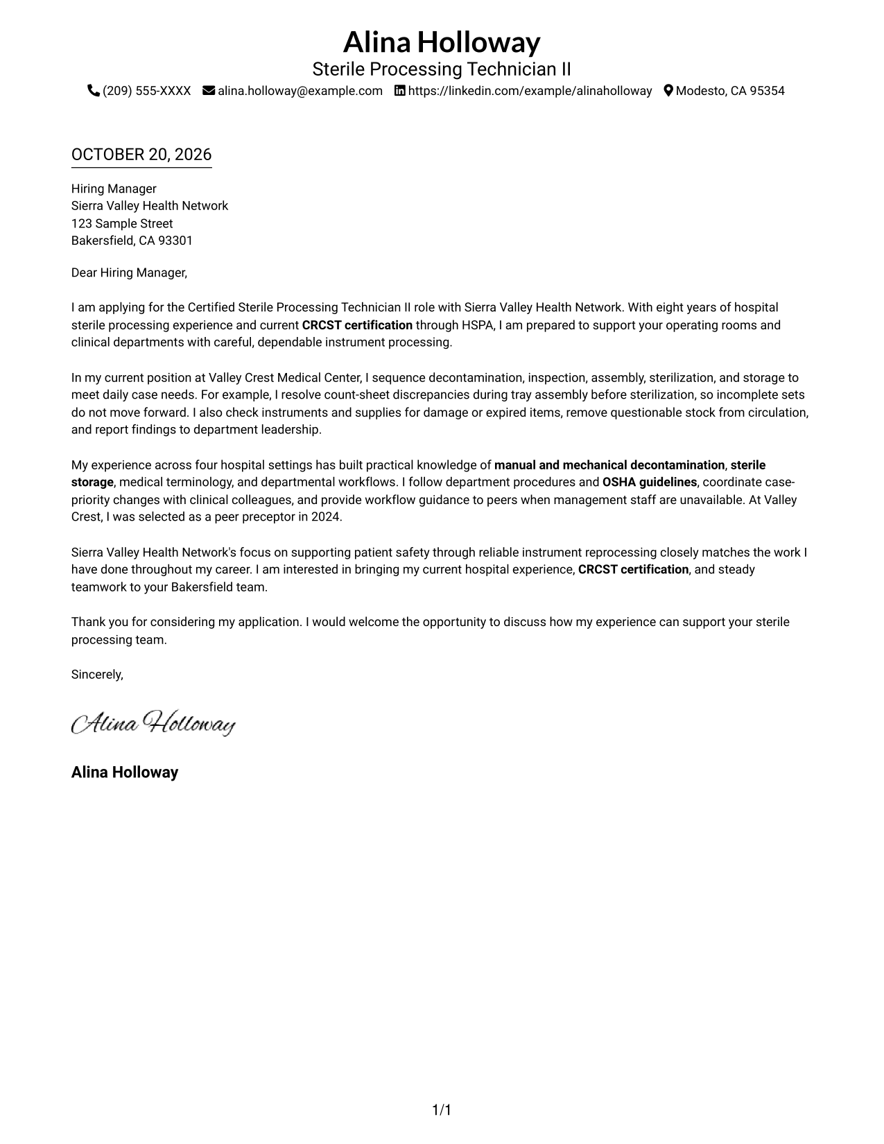 Cover letter example — page 1