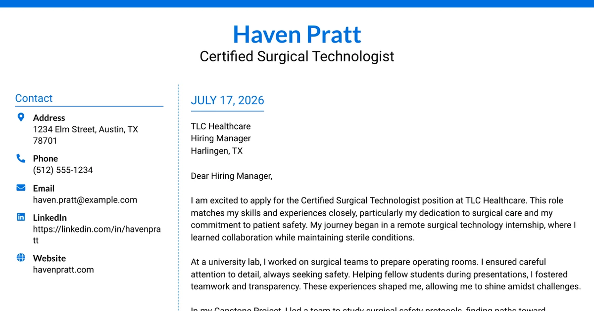 30+ Certified Surgical Technologist Cover Letter Templates with Example 2026