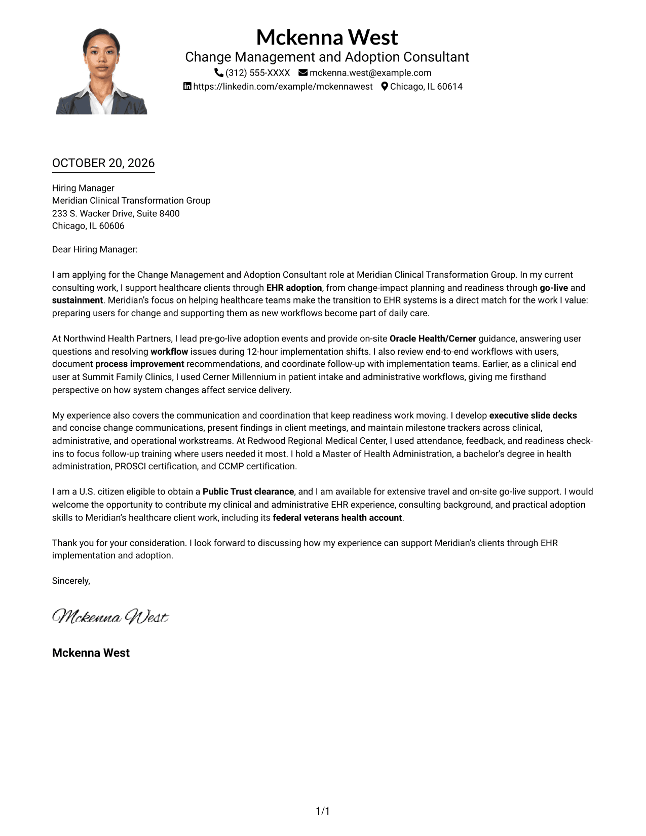 Cover letter example — page 1