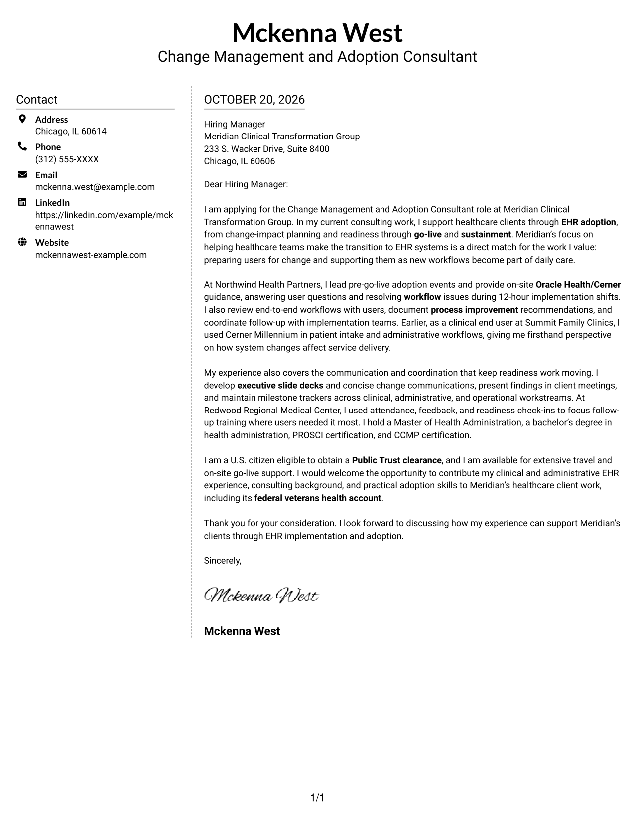 Cover letter example — page 1