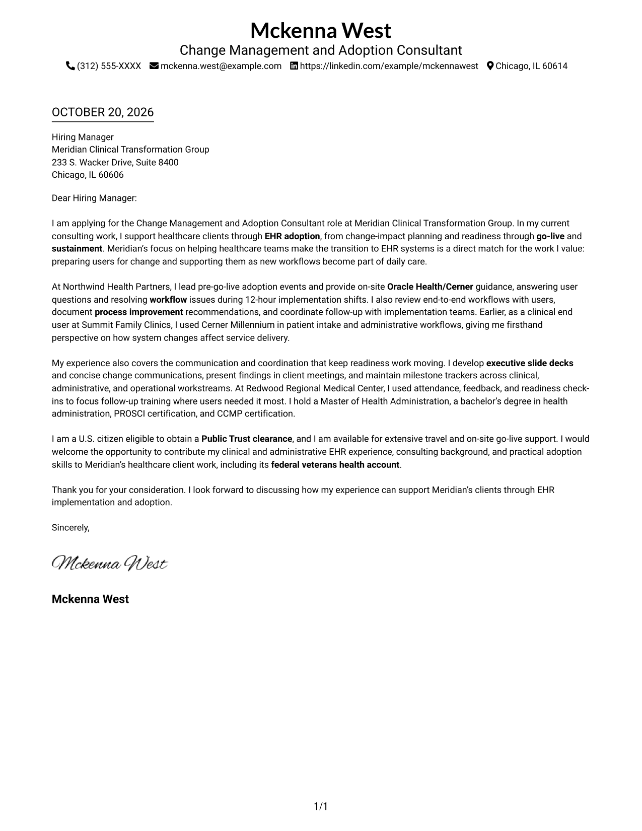 Cover letter example — page 1