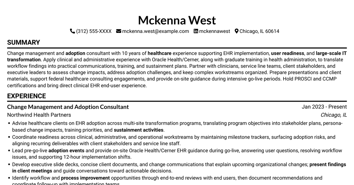 7 Change Management and Adoption Consultant Resume Templates with Example