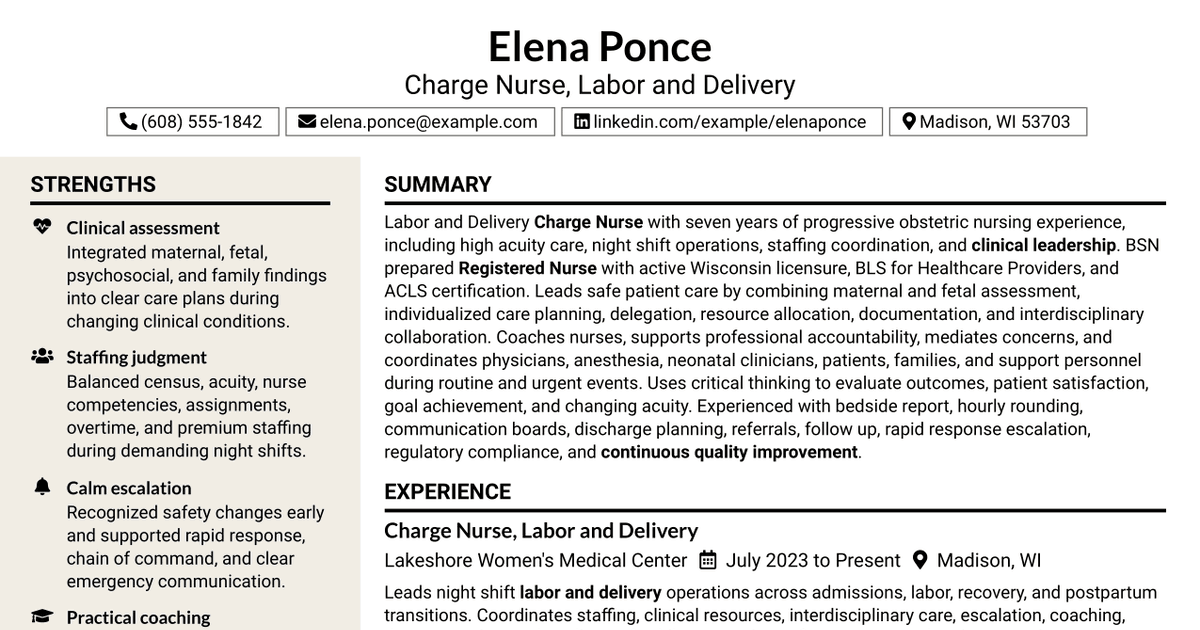7 Charge Nurse Labor and Delivery Resume Templates with Example