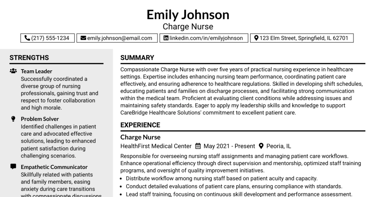 33 Charge Nurse Resume Templates with Example 2026 (ATS-Optimized)