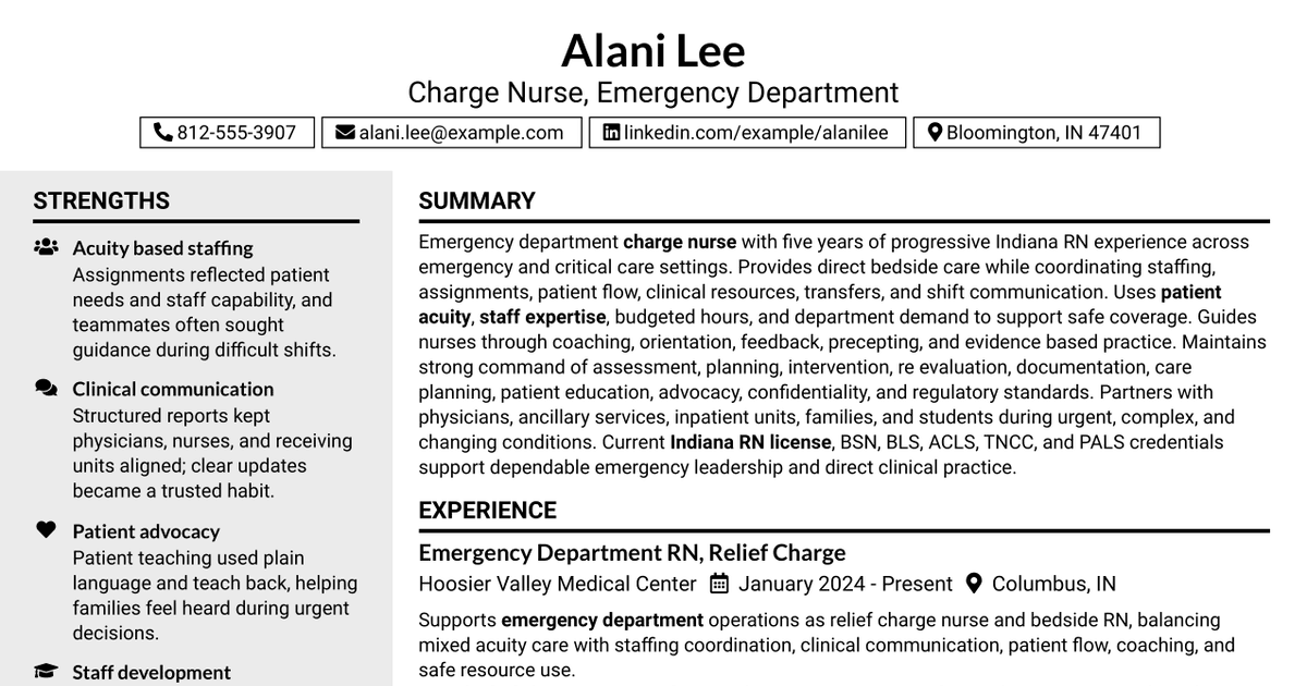 7 Charge Nurse (RN) - Emergency Department Resume Templates with Example