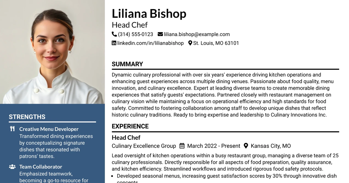 33 Chef De Cuisine Resume Templates with Example 2026 (ATS-Optimized)