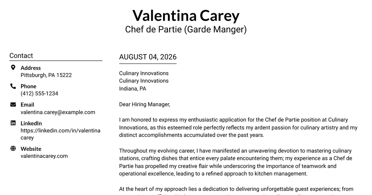 30+ Chef de Partie (Garde Manger) Cover Letter Templates with Example 2026