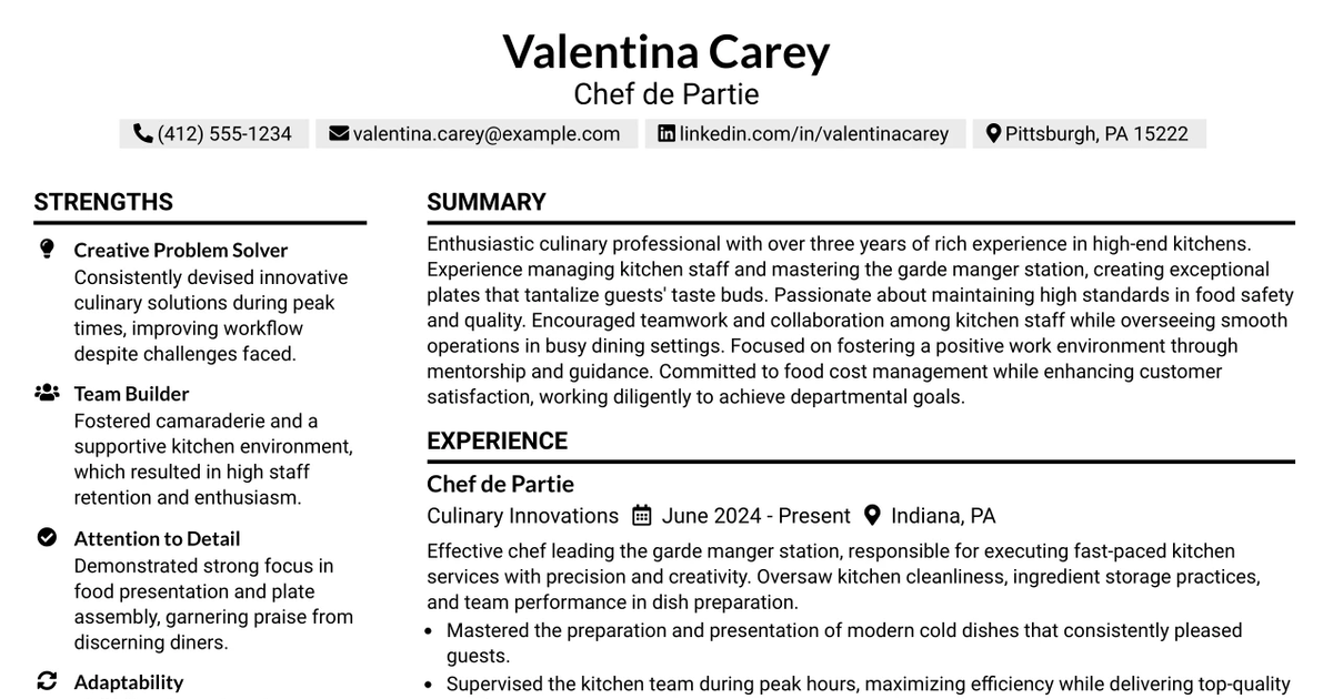 33 Chef de Partie (Garde Manger) Resume Templates with Example 2026 (ATS-Optimized)