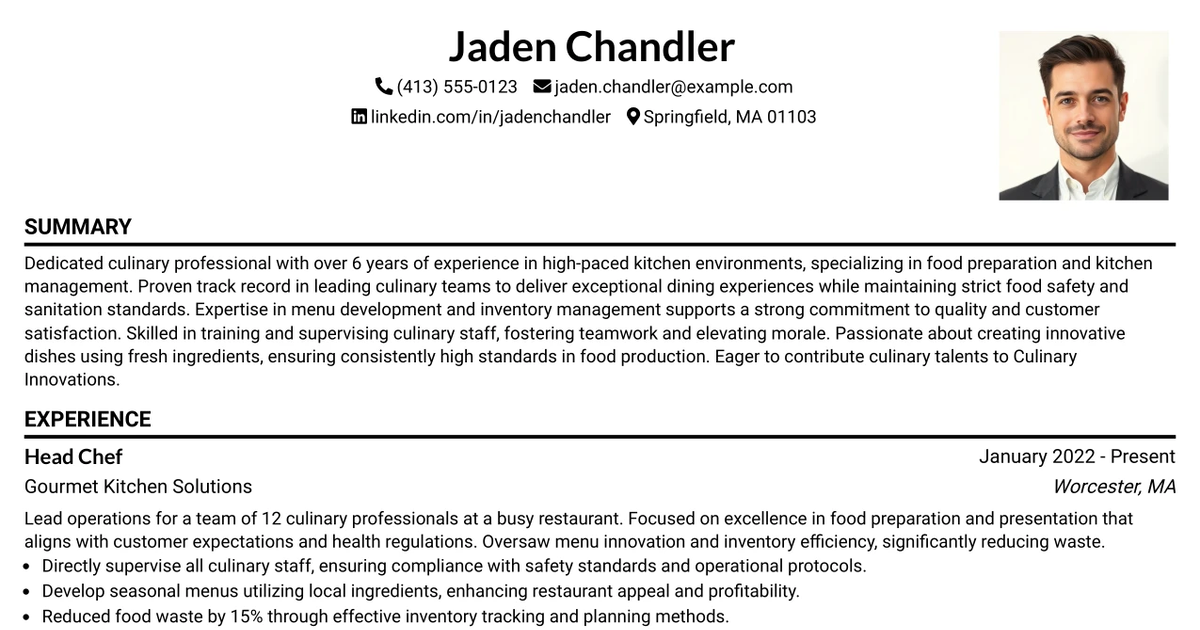 33 Chef (Full-Time) Resume Templates with Example 2026 (ATS-Optimized)