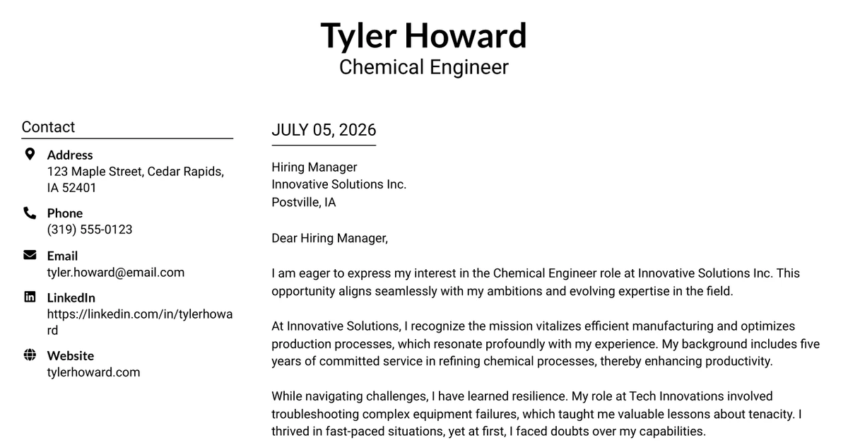 30+ Chemical Engineer Cover Letter Templates with Example 2026