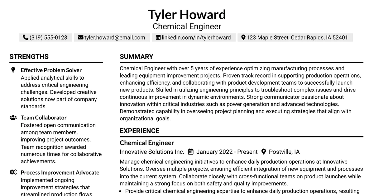 33 Chemical Engineer Resume Templates with Example 2026 (ATS-Optimized)