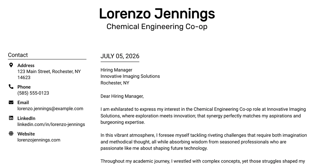 30+ Chemical Engineering Co-op Cover Letter Templates with Example 2026