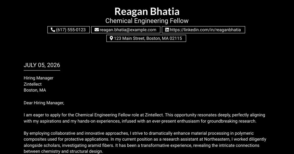 30+ Chemical Engineering Fellow Cover Letter Templates with Example 2026