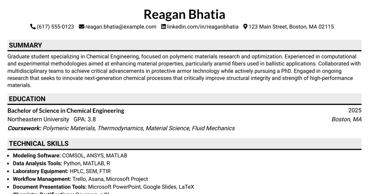 33 Chemical Engineering Fellow Resume Templates with Example 2026 (ATS-Optimized)