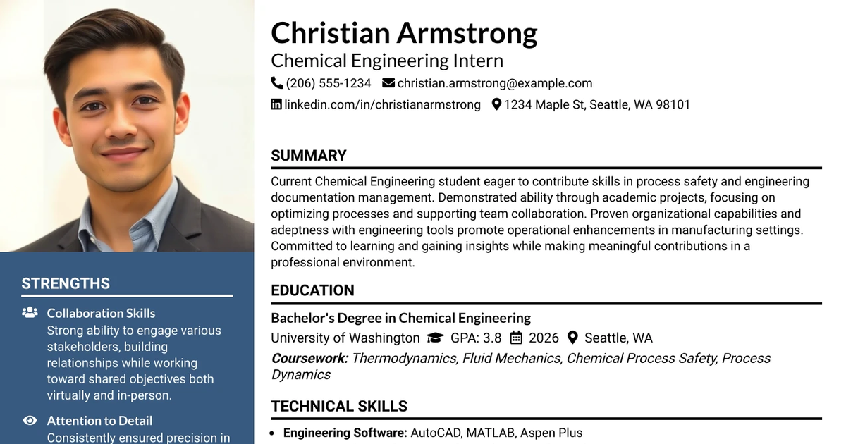 33 Chemical Engineering Intern Resume Templates with Example 2026 (ATS-Optimized)