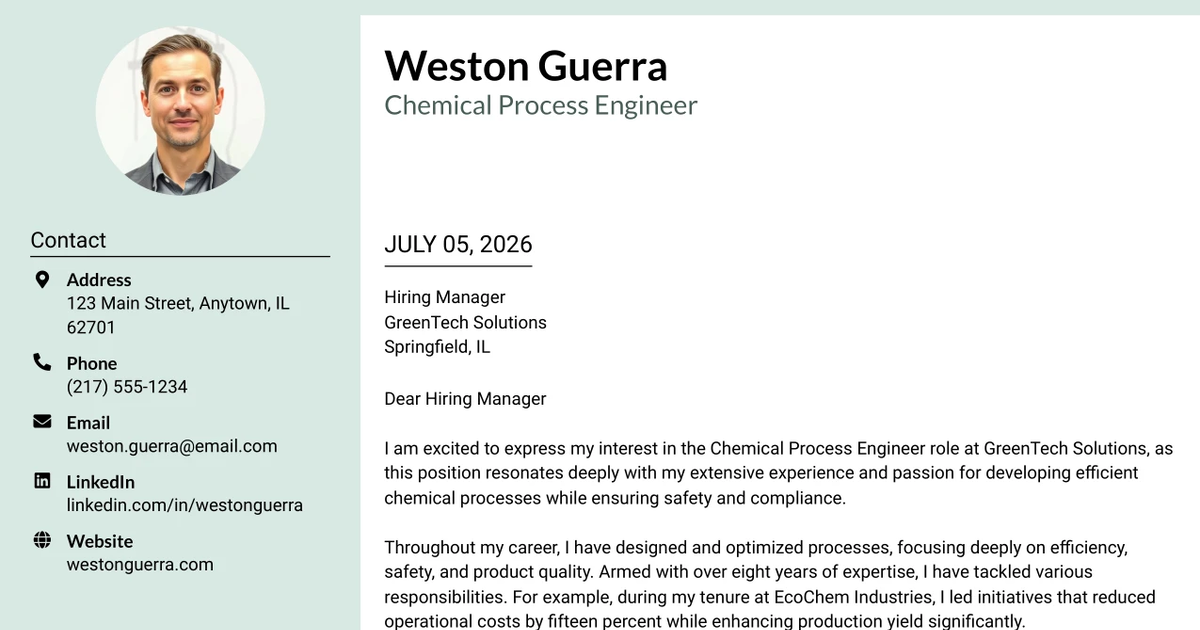 30+ Chemical Process Engineer Cover Letter Templates with Example 2026