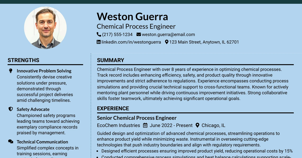 33 Chemical Process Engineer Resume Templates with Example 2026 (ATS-Optimized)