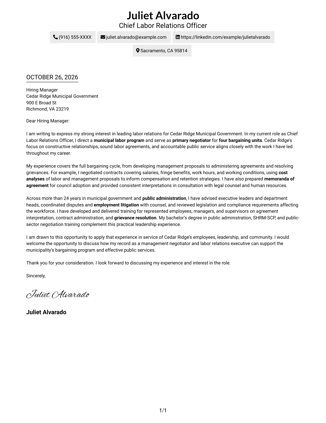 Cover letter example — page 1